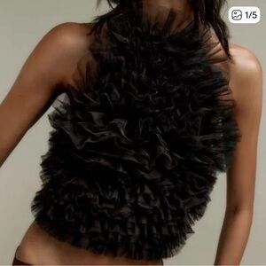 Zara Black Ruffle Halter Crop Top